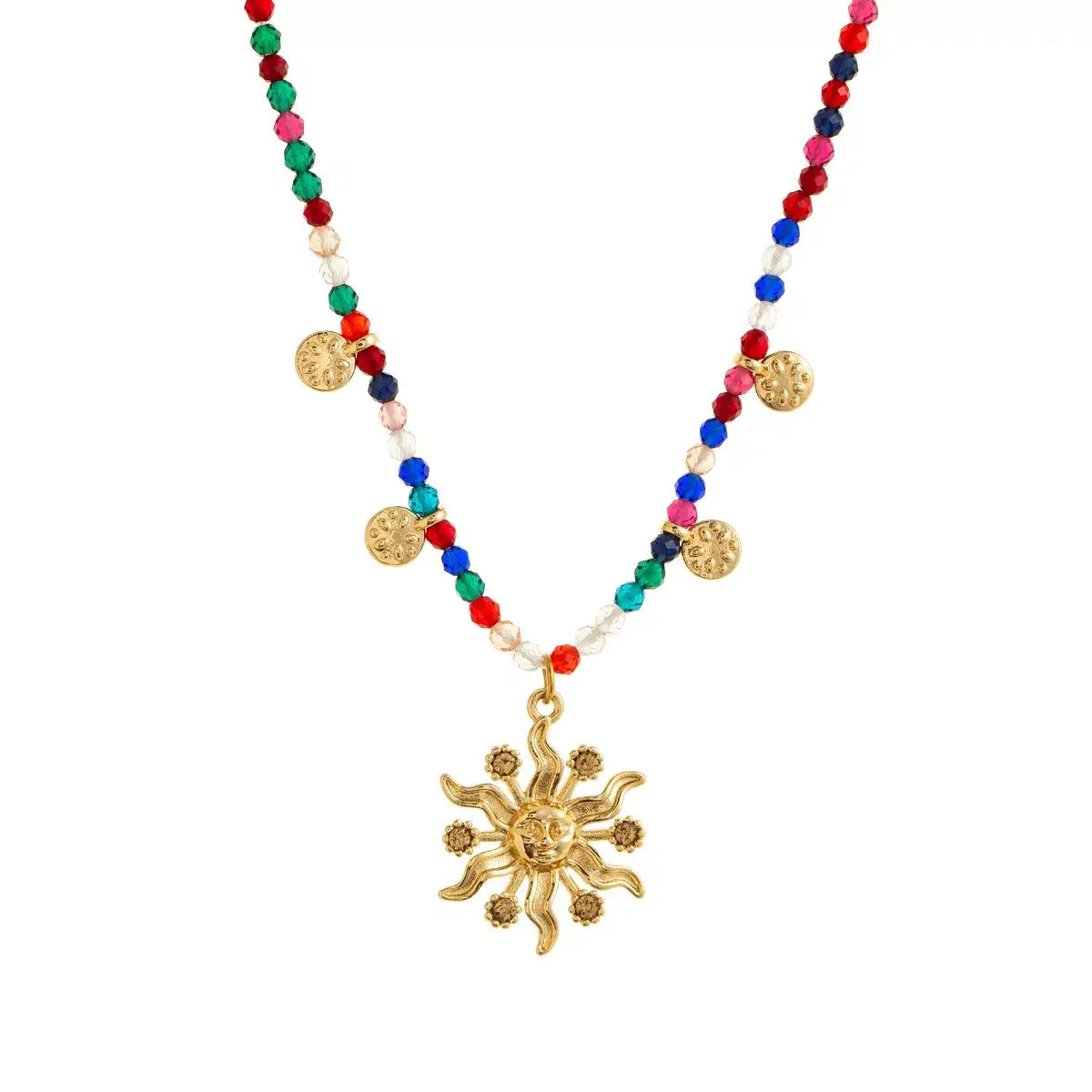 14K Gold-Plated Bead Sun Pendant Necklace - Trendsi - Flyclothing LLC