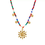 14K Gold-Plated Bead Sun Pendant Necklace - Trendsi - Flyclothing LLC