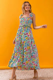 BiBi Floral Ruffle Trim Smocked Cami Dress - Trendsi - Flyclothing LLC