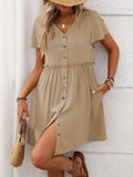 Button Front Flutter Sleeve Dress - Trendsi