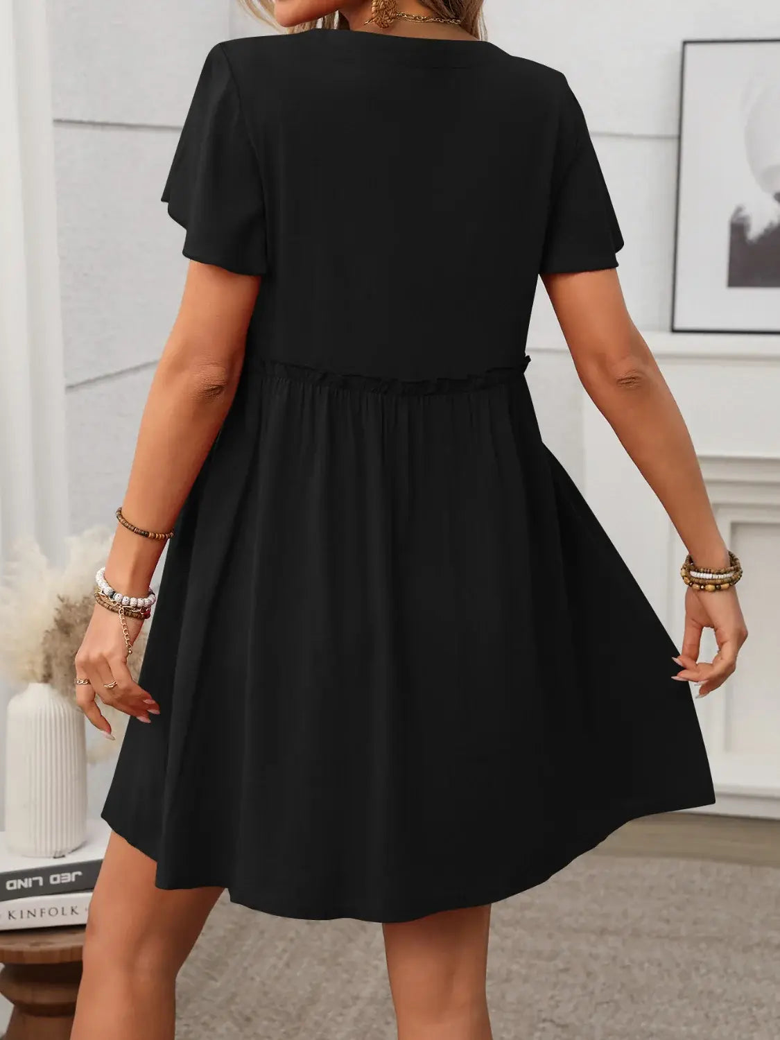 Button Front Flutter Sleeve Dress - Trendsi - Flyclothing LLC
