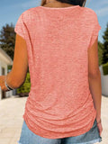Full Size Half Zip Cap Sleeve T-Shirt - Trendsi - Flyclothing LLC