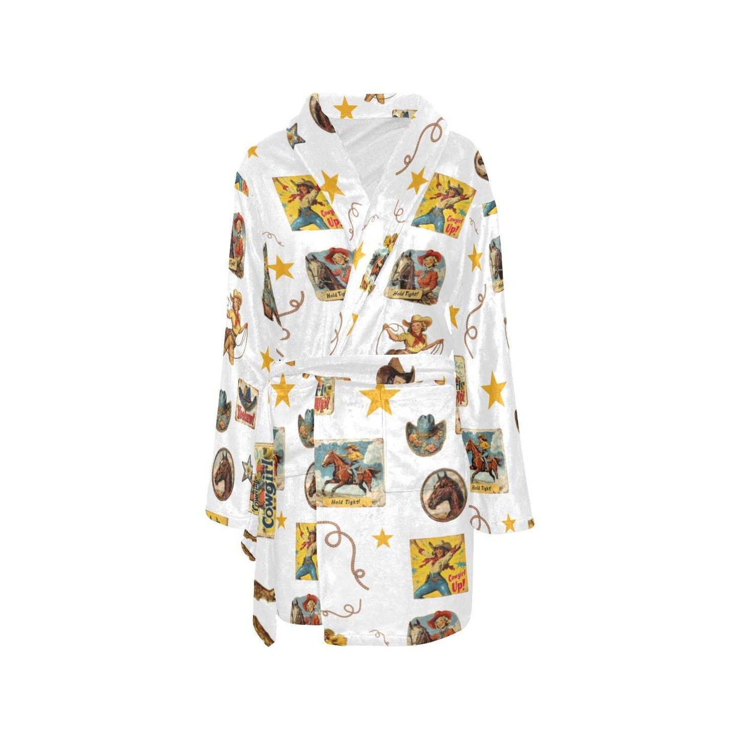 Baha Ranch Vintage Cowgirl Collage Women's Western Bath Robe - Baha Ranch Western Wear - Flyclothing LLC