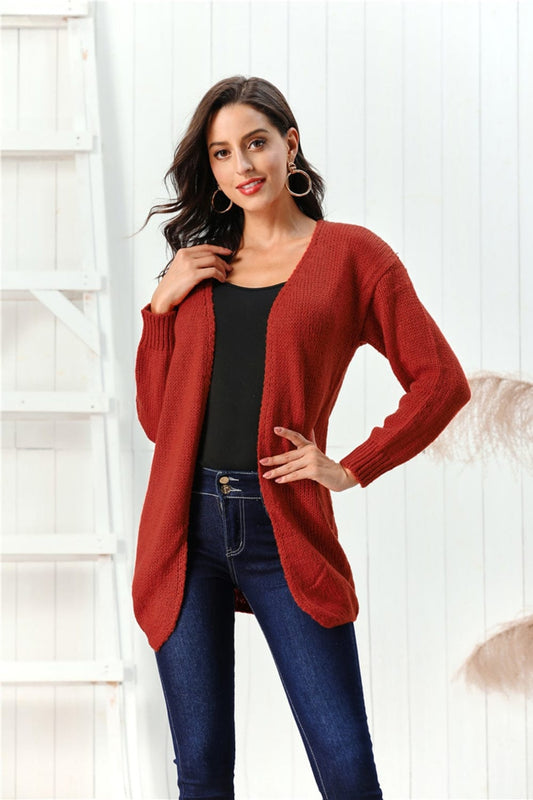 Open Front Long Sleeve Cardigan - Trendsi
