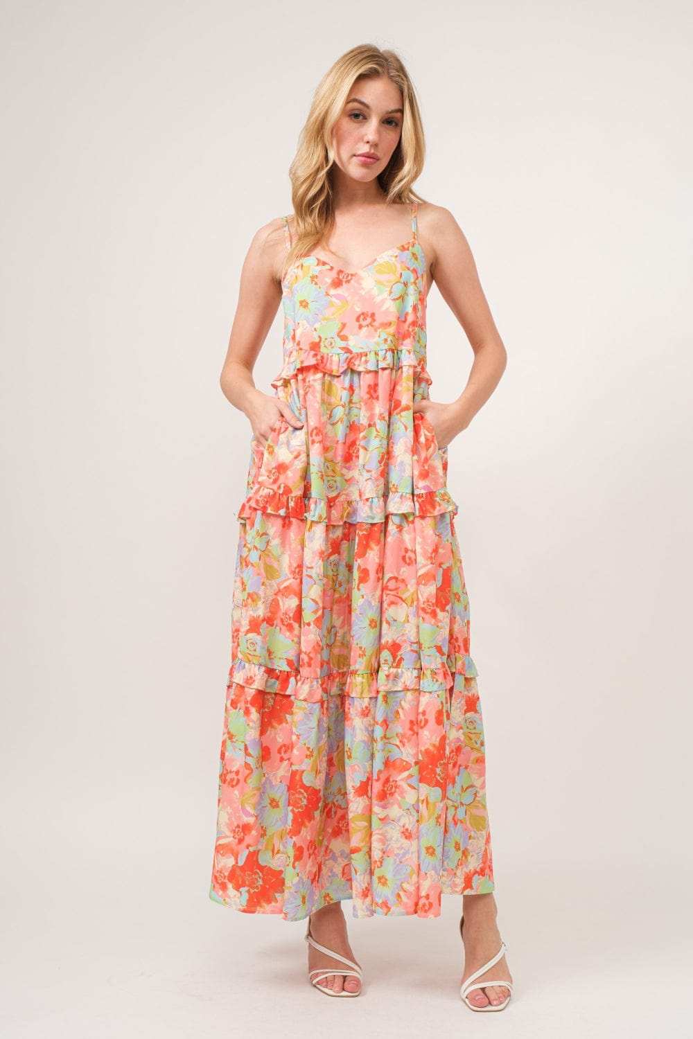 And The Why Floral Ruffled Tiered Maxi Cami Dress - Trendsi - Flyclothing LLC