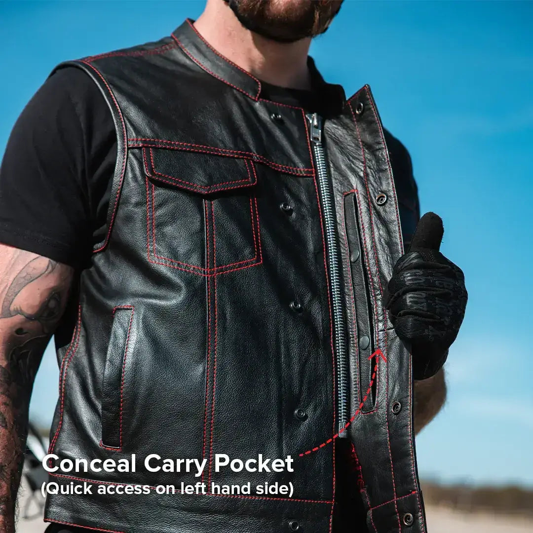 The Club Cut Men's Motorcycle Leather Vest, Multiple Color Options - First Manufacturing Company - Flyclothing LLC