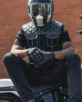 Hunt Club Motorcycle Leather Canvas Vest White Stitch - First Manufacturing Company - Flyclothing LLC