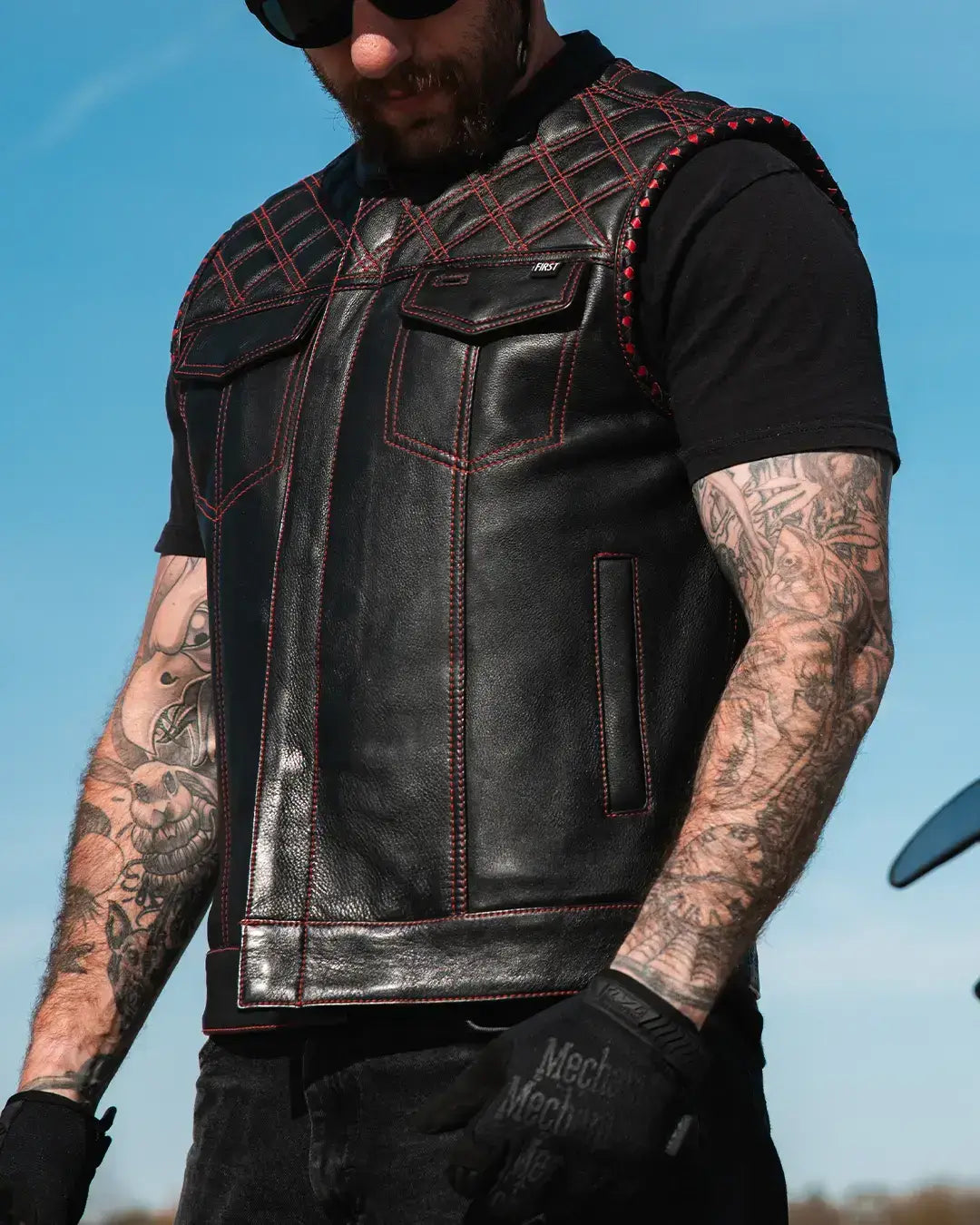 Sinister - Men's Motorcycle Leather Vest - First Manufacturing Company - Flyclothing LLC
