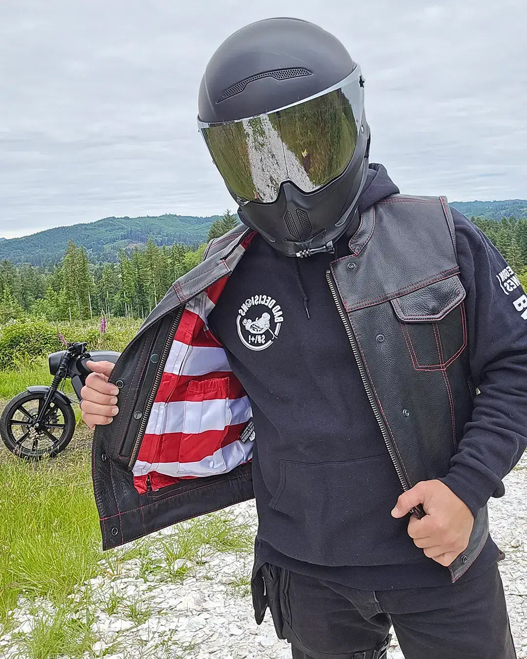 Born Free Men's Leather Motorcycle Leather Vest - Red Stitch - First Manufacturing Company - Flyclothing LLC