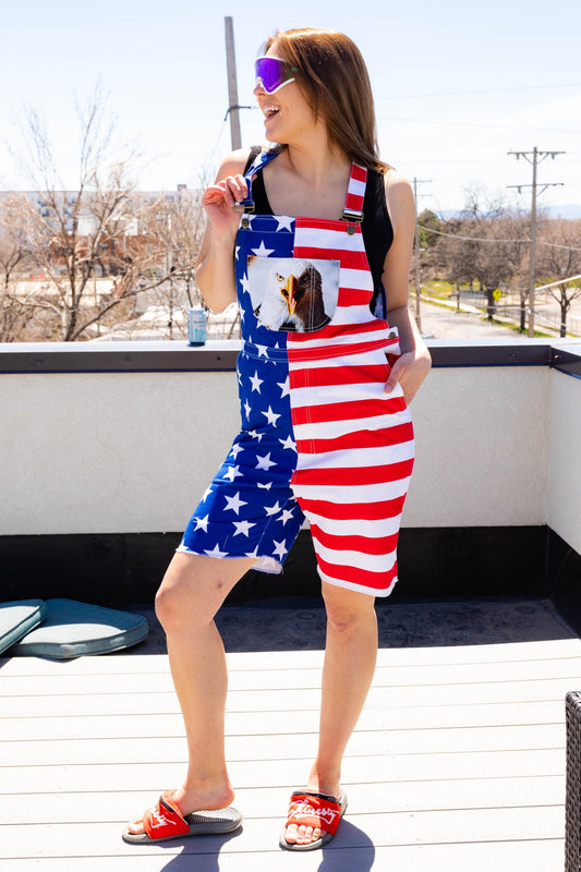 The Screamin Eagles | Ladies Unisex USA Short Overalls - Shinesty