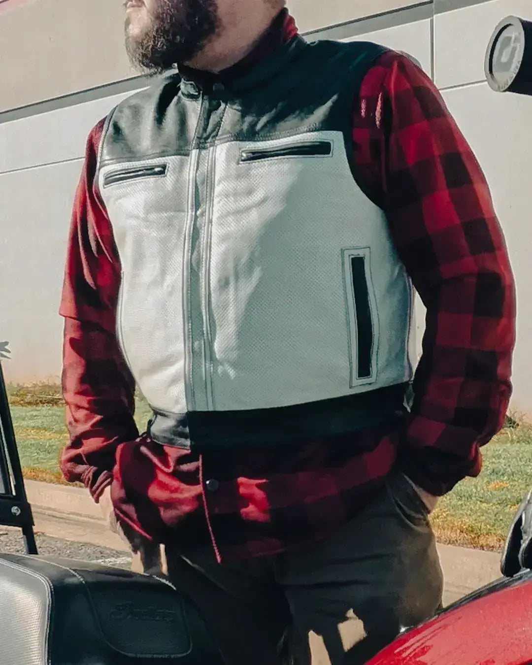 Two Tone Lowrider Perforated Men's Leather Vest - First Manufacturing Company - Flyclothing LLC