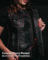 Jessica Women's Motorcycle Leather Vest - Pink - Limited Edition - First Manufacturing Company - Flyclothing LLC