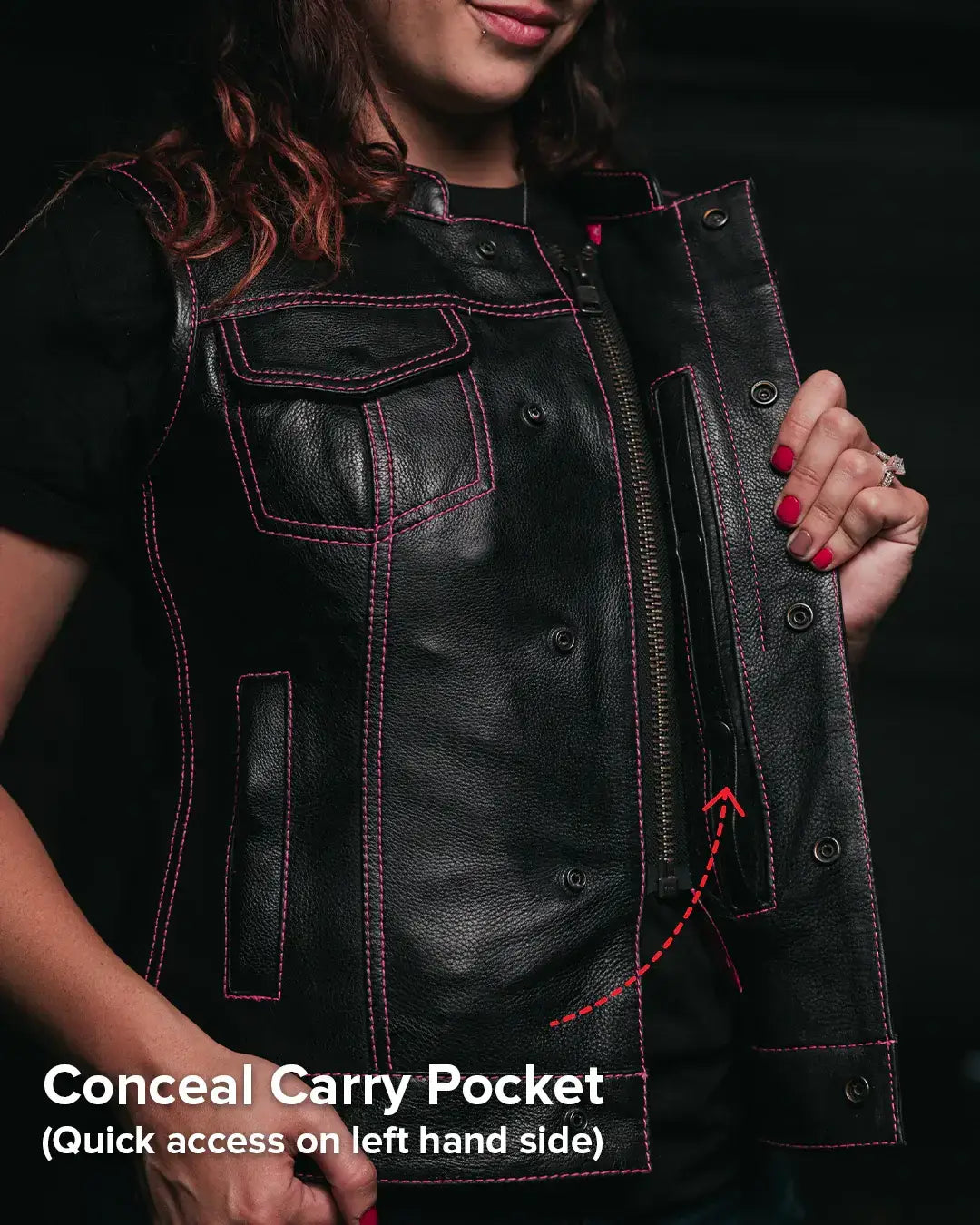 Jessica Women's Motorcycle Leather Vest - Pink - Limited Edition - First Manufacturing Company - Flyclothing LLC