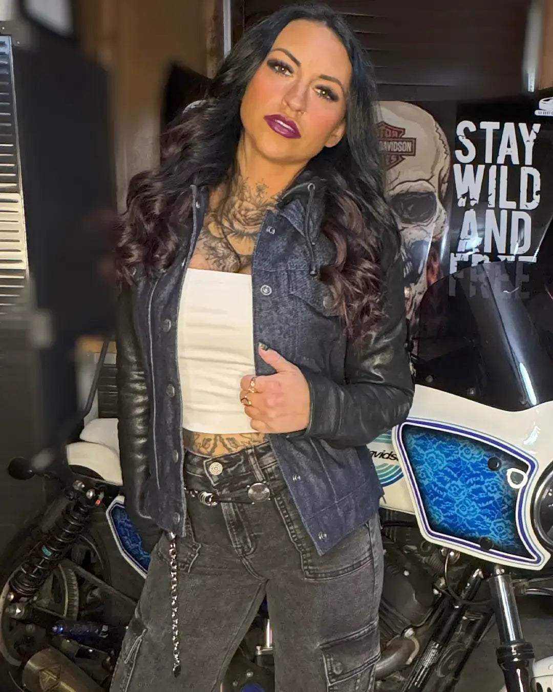 Holli - Motorcycle Denim/Leather Jacket - First Manufacturing Company - Flyclothing LLC