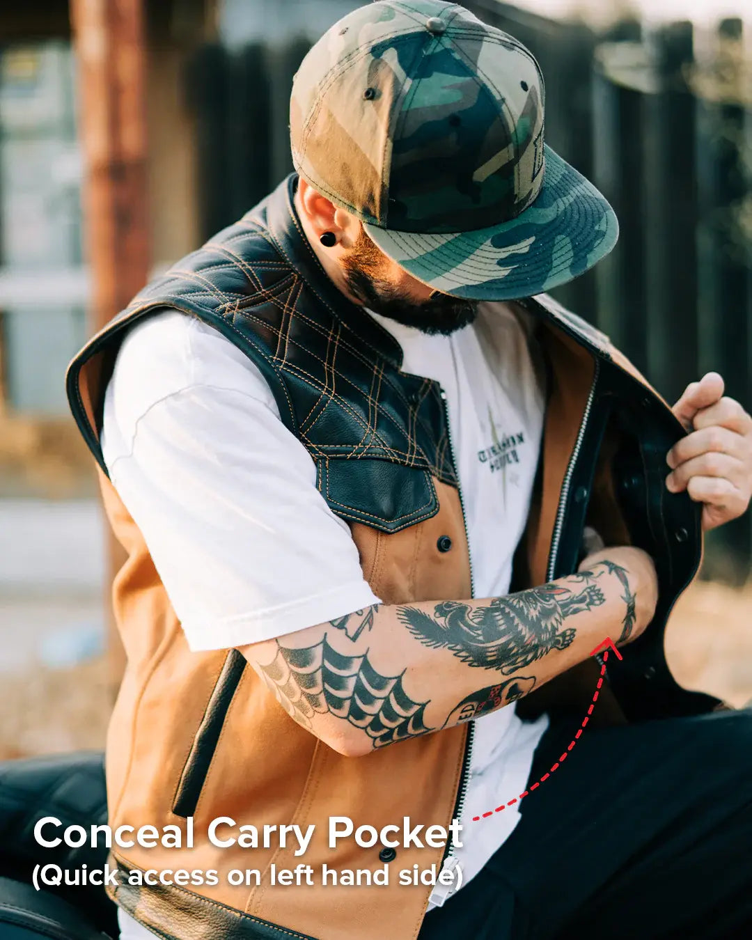 Hunt Club Motorcycle Leather Canvas Vest - First Manufacturing Company - Flyclothing LLC