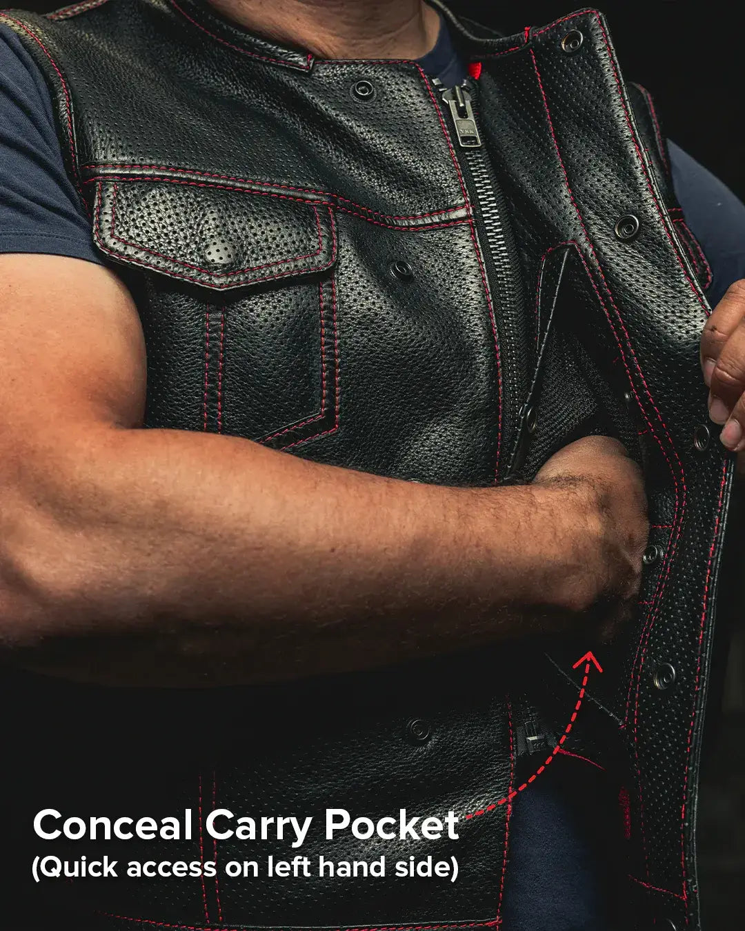 Lowside Men's Perforated Motorcycle Leather Vest - First Manufacturing Company - Flyclothing LLC