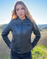 Supastar - Womens Motorcycle Leather Jacket - First Manufacturing Company - Flyclothing LLC