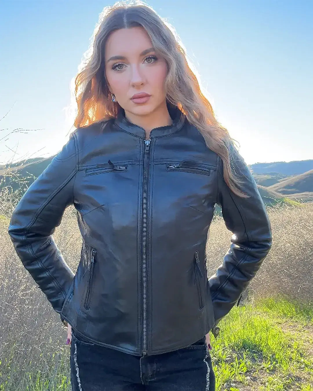 Supastar - Womens Motorcycle Leather Jacket - First Manufacturing Company - Flyclothing LLC