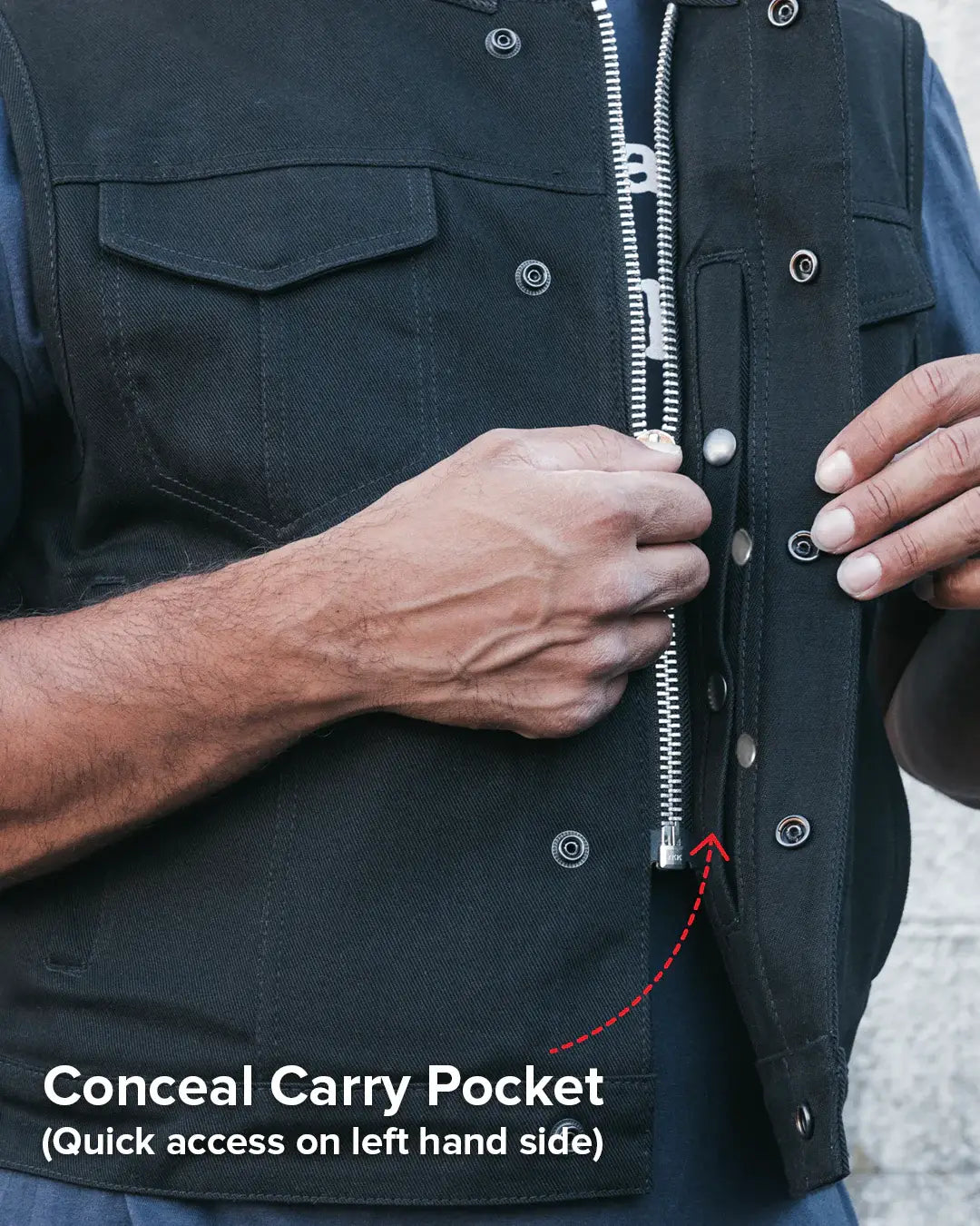 Lowside Black Men's Motorcycle Canvas Vest - First Manufacturing Company - Flyclothing LLC