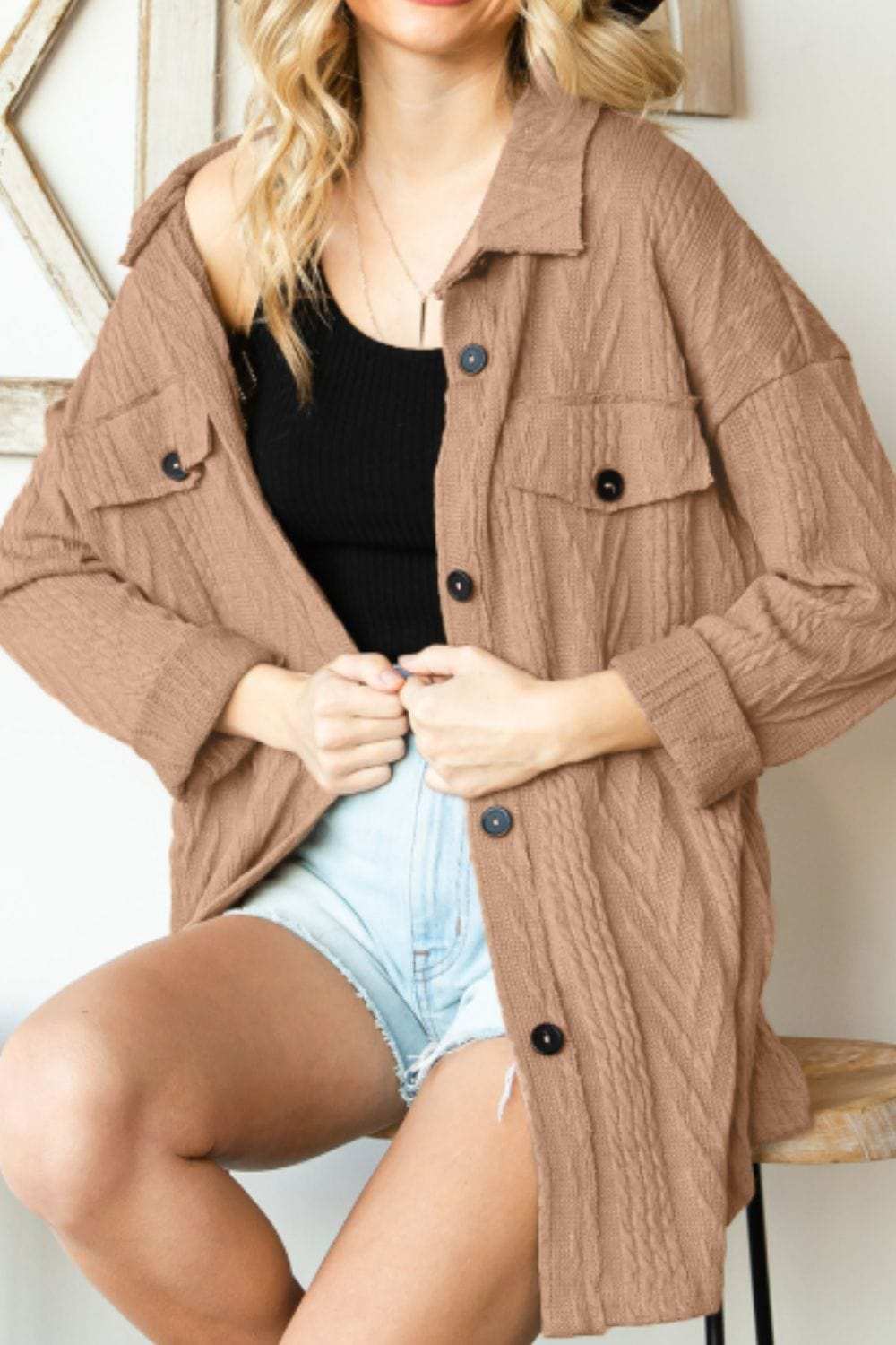 Button Up Drop Shoulder Jacket - Trendsi - Flyclothing LLC