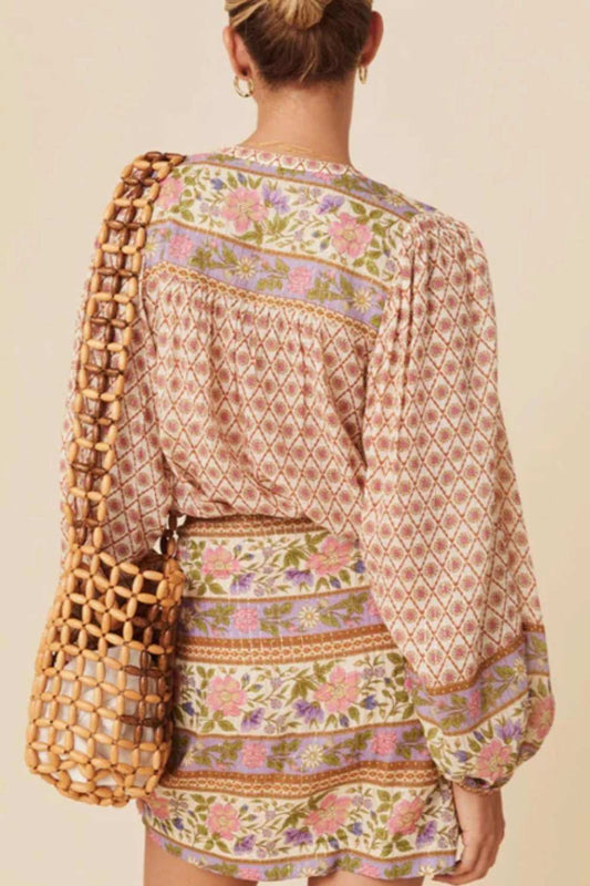 Printed Button Down Long Sleeve Shirt - Trendsi - Flyclothing LLC