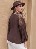 Plus Size Lace Detail Tie Neck Long Sleeve Blouse - Trendsi - Flyclothing LLC