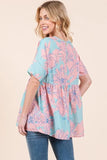 BOMBOM Floral Babydoll Tunic Top - Trendsi