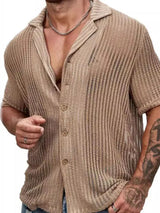 Men's Full Size Openwork Button Down Short Sleeve Shirt Plus Size - Trendsi - Flyclothing LLC