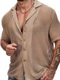 Men's Full Size Openwork Button Down Short Sleeve Shirt Plus Size - Trendsi - Flyclothing LLC