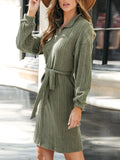 Perfee Tied Quarter Zip Long Sleeve Dress - Trendsi