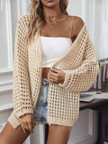 Openwork Open Front Long Sleeve Cardigan - Trendsi