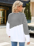 Slit Contrast Striped Long Sleeve Sweatshirt - Trendsi - Flyclothing LLC