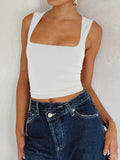 Square Neck Wide Strap Tank - Trendsi