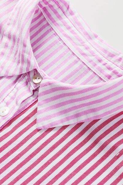 Button Down Striped Ruffled Hem Shirt - Trendsi - Flyclothing LLC