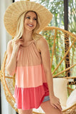BiBi Rayon Span Jersey Color Block Tiered Halter Neck Cami - Trendsi