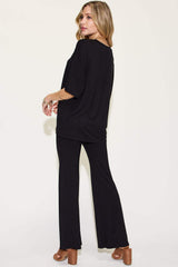 Basic Bae Full Size Bamboo Drop Shoulder T-Shirt and Flare Pants Set - Trendsi - Flyclothing LLC