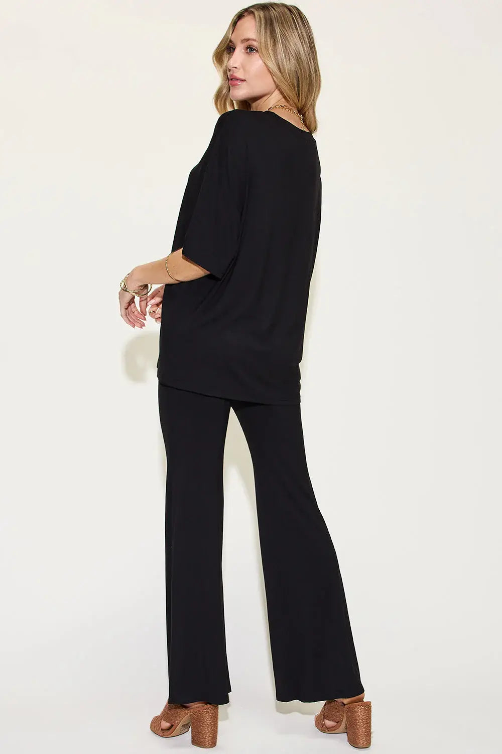 Basic Bae Full Size Bamboo Drop Shoulder T-Shirt and Flare Pants Set - ShopBasicbae - Flyclothing LLC