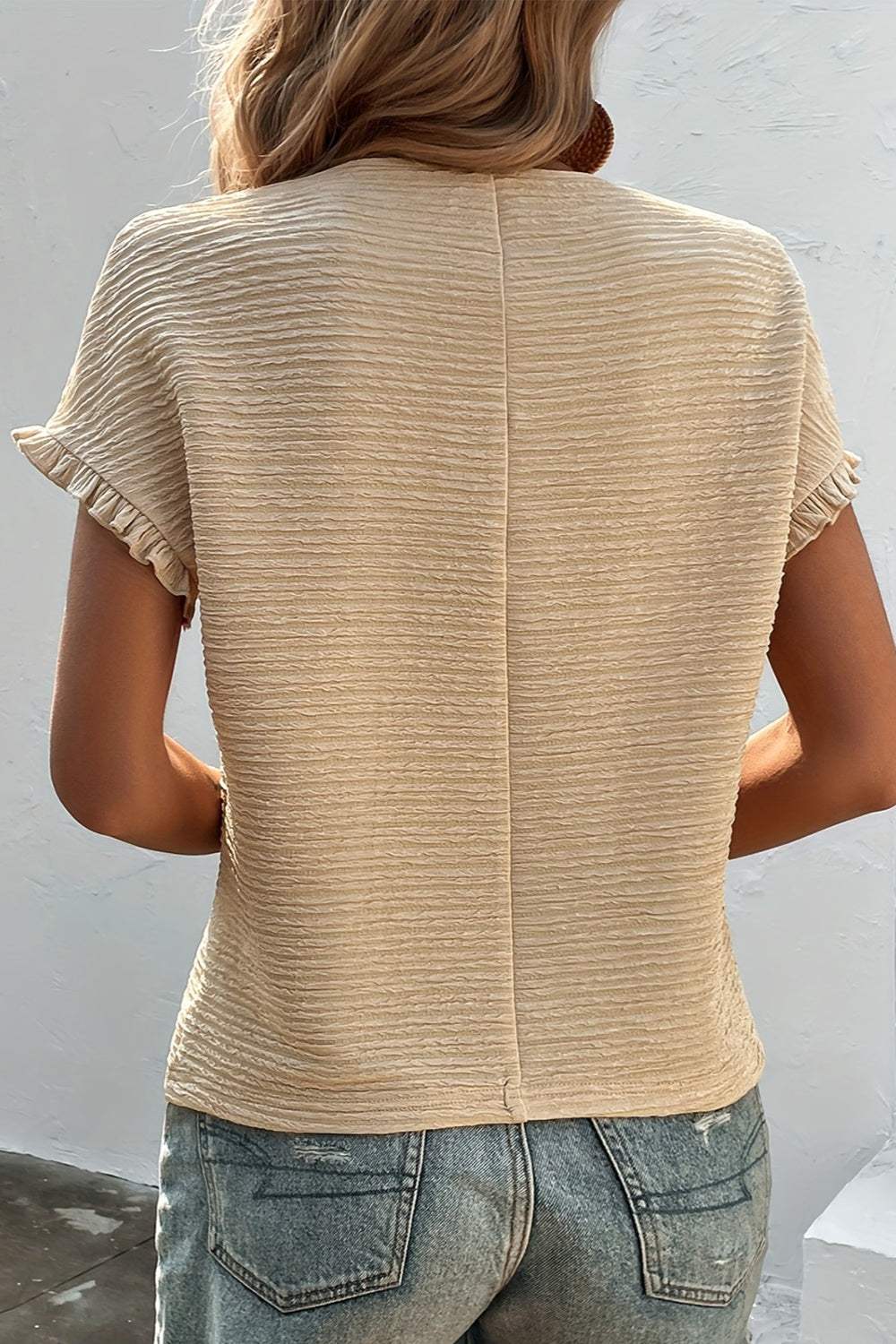 Frill Round Neck Short Sleeve Blouse - Trendsi - Flyclothing LLC