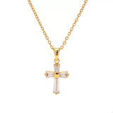 18K Gold-Plated Stainless Steel Zircon Cross Necklace - Trendsi - Flyclothing LLC