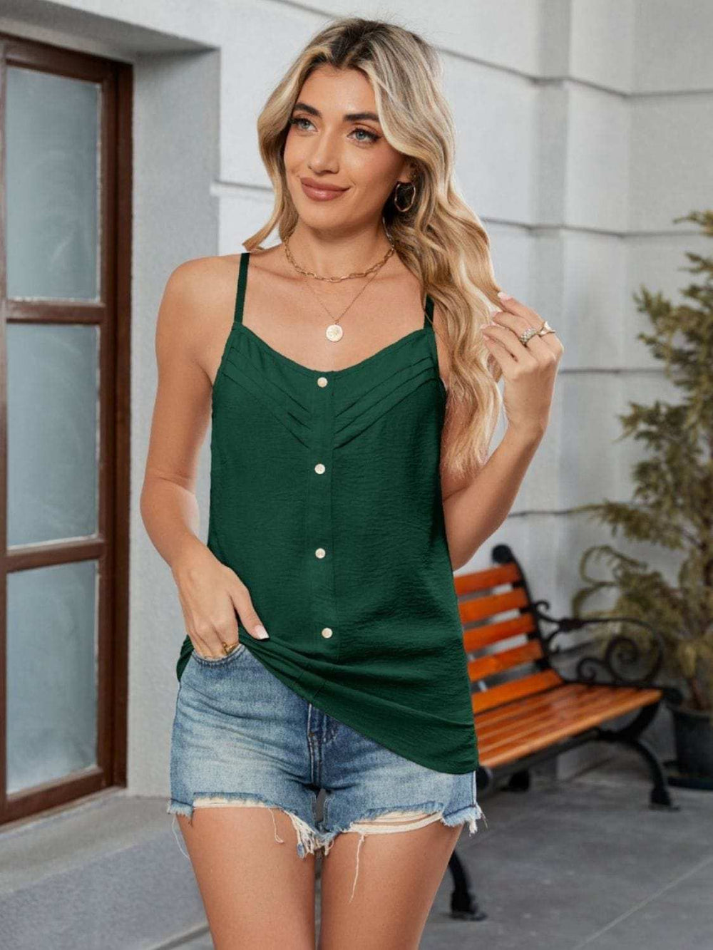 Decorative Button V-Neck Cami - Trendsi - Flyclothing LLC