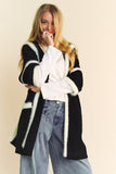 Davi & Dani Fuzzy Trim Open Front Loose Fit Cardigan - Trendsi