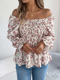 Floral Square Neck Flounce Sleeve Blouse - Trendsi - Flyclothing LLC