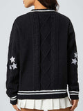 Star Embroidered V-Neck Long Sleeve Cardigan - Trendsi - Flyclothing LLC