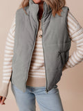 Corduroy Stand Neck Zipped Puffer Vest - Trendsi - Flyclothing LLC
