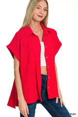 Zenana Woven Airflow Button Down Shirt - Trendsi - Flyclothing LLC