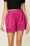 Double Take Full Size Texture Raw Trim Drawstring Shorts - Trendsi