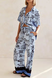 Printed Button Up Shirt and Pants Set Plus Size - Trendsi