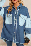 Raw Hem Color Block Denim Jacket - Trendsi - Flyclothing LLC