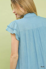 Umgee Scalloped Trim Flutter Sleeve Top - Trendsi - Flyclothing LLC