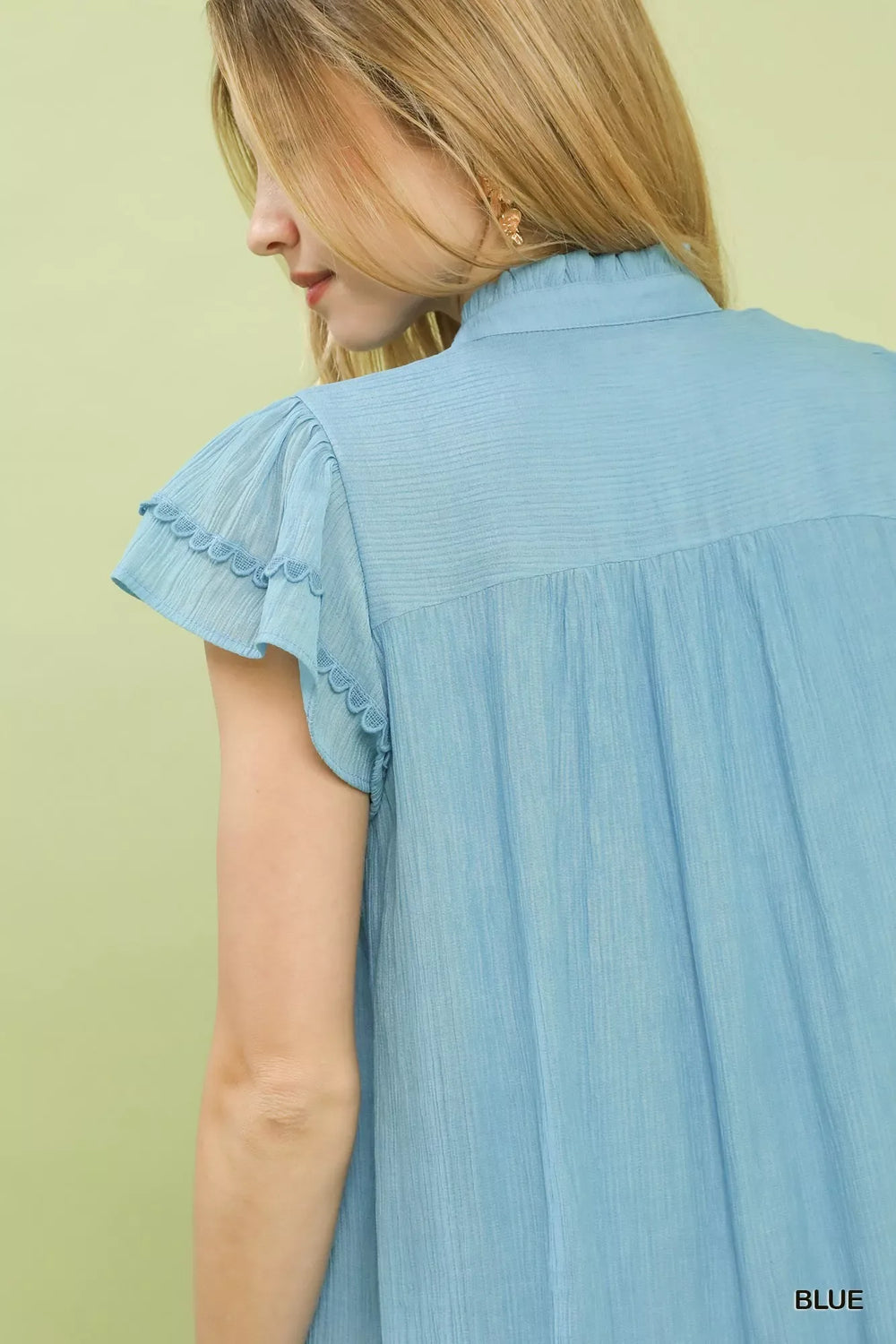 Umgee Scalloped Trim Flutter Sleeve Top - Trendsi - Flyclothing LLC